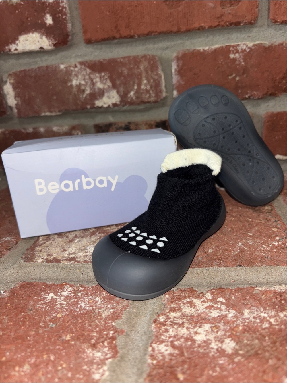 Baby & Walker Sock Shoes in Black with Cream Cuff